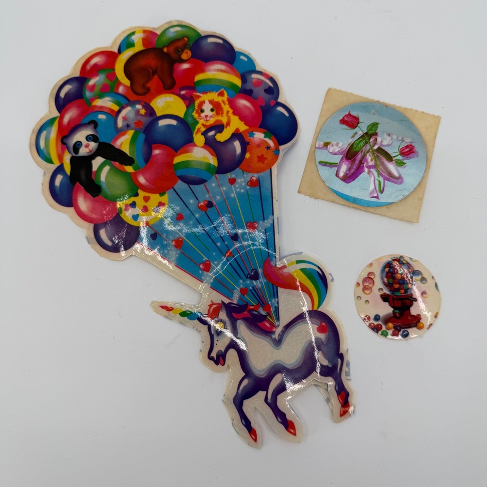 Vtg 80s Lisa Frank Stickers LOT of 3 Unicorn Gumball Ballet Shoes 1982 Kawaii